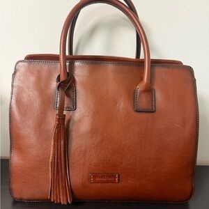 Brown Leather Satchel with Tassel Detail